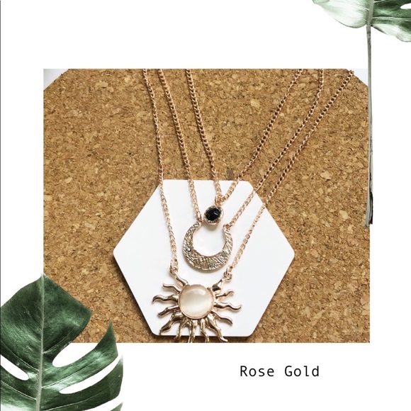 Layer Necklace Gold Silver Rose Gold Tone Moon Sun - Picture 6 of 7
